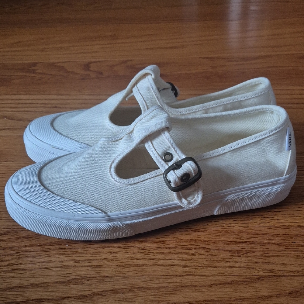 Vans Women's Mary Jane Beige Linen Canvas Buckle Shoes Chunky Women’sSize9,5NWOB - Picture 2 of 9
